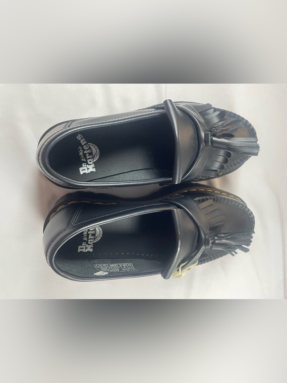Dr. Martens Black Leather Tassel Loafers with Yellow Stitching - Picture 5 of 11
